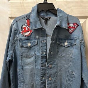 ONE OF A KIND Baccini Light Blue Denim Jacket with Cleveland Indians Patches